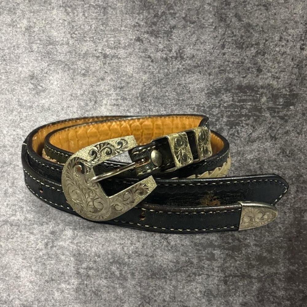 Vintage Custom C. Gantz Western Tooled Leather Belt Ornate Buckle Size 38
